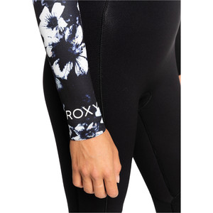 2023 Roxy Das Mulheres Elite Xt 4/3mm Chest Zip Wetsuit Erjw103134 - Preto Verdadeiro / Flores
